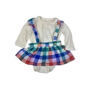 Cat & Jack Plaid Suspender Skirt White Bodysuit Outfit‎ 3-6m Fall Country